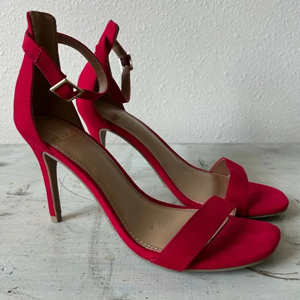 Material Girl Red Ankle Strap Stiletto Heels Size 7.5 Dress Sandals